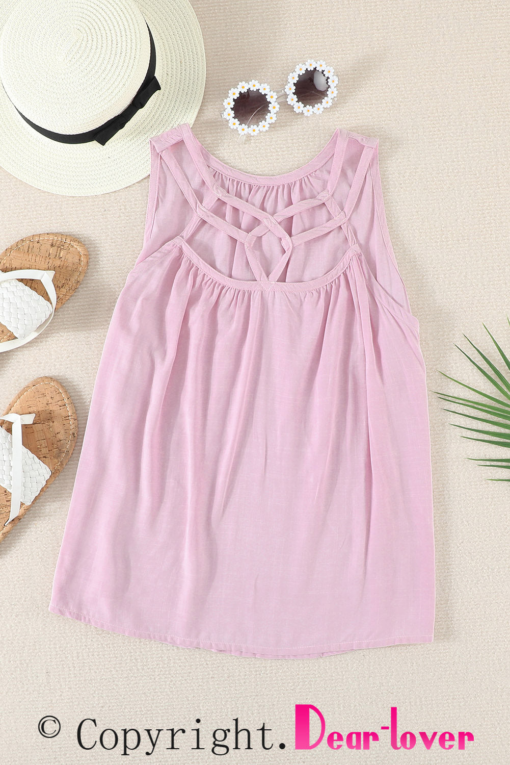 Pink Hollow-out Tank Top