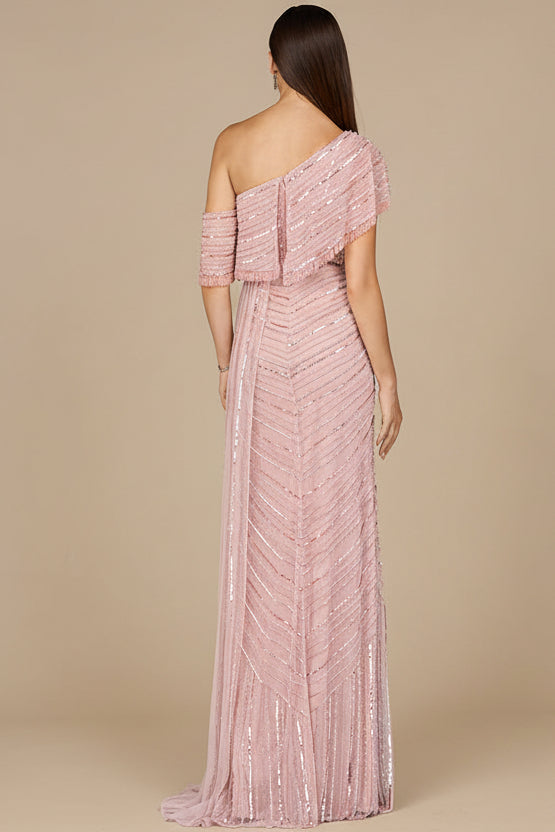Off Shoulder Sheath Beaded Gown