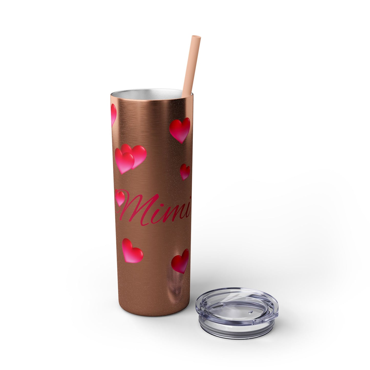 Gepasmaakte Glitter 20oz Dun Tumbler met Pienk Hartpatroon — [Jou Naam Hier]