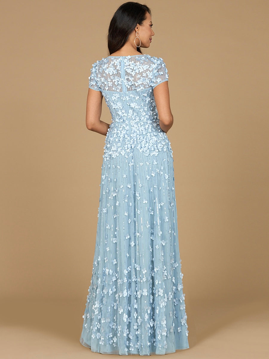 3D Floral Embellished Cap Sleeve Gown | 29181