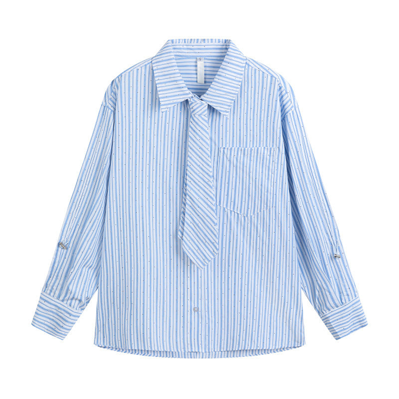 Loose diamond hot stamping shirt with tie
