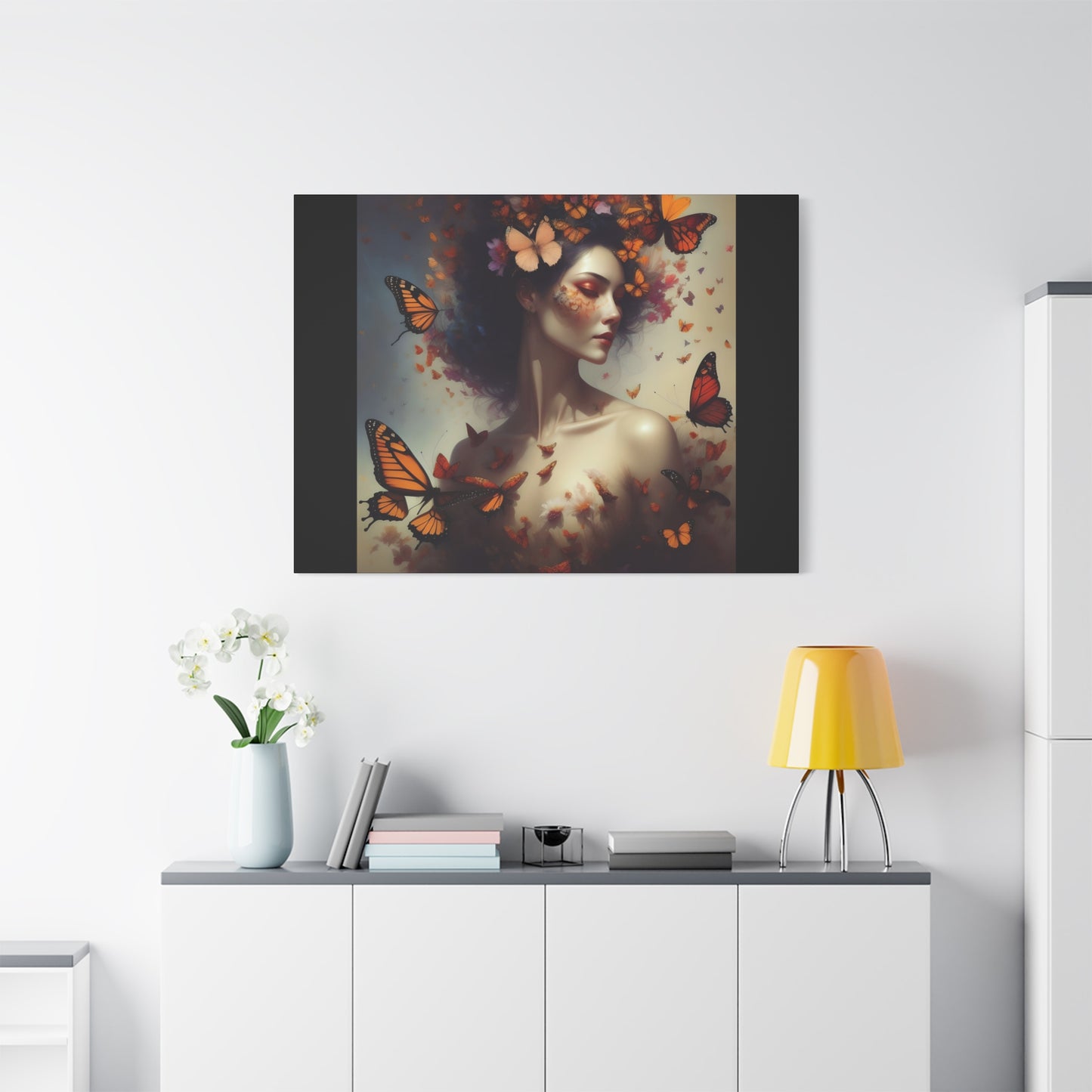 Canvas Wall Art - Butterfly Woman Print, Floral Home Decor, Unique Gift for Nature Lovers, Birthday Decoration, Whimsical Art