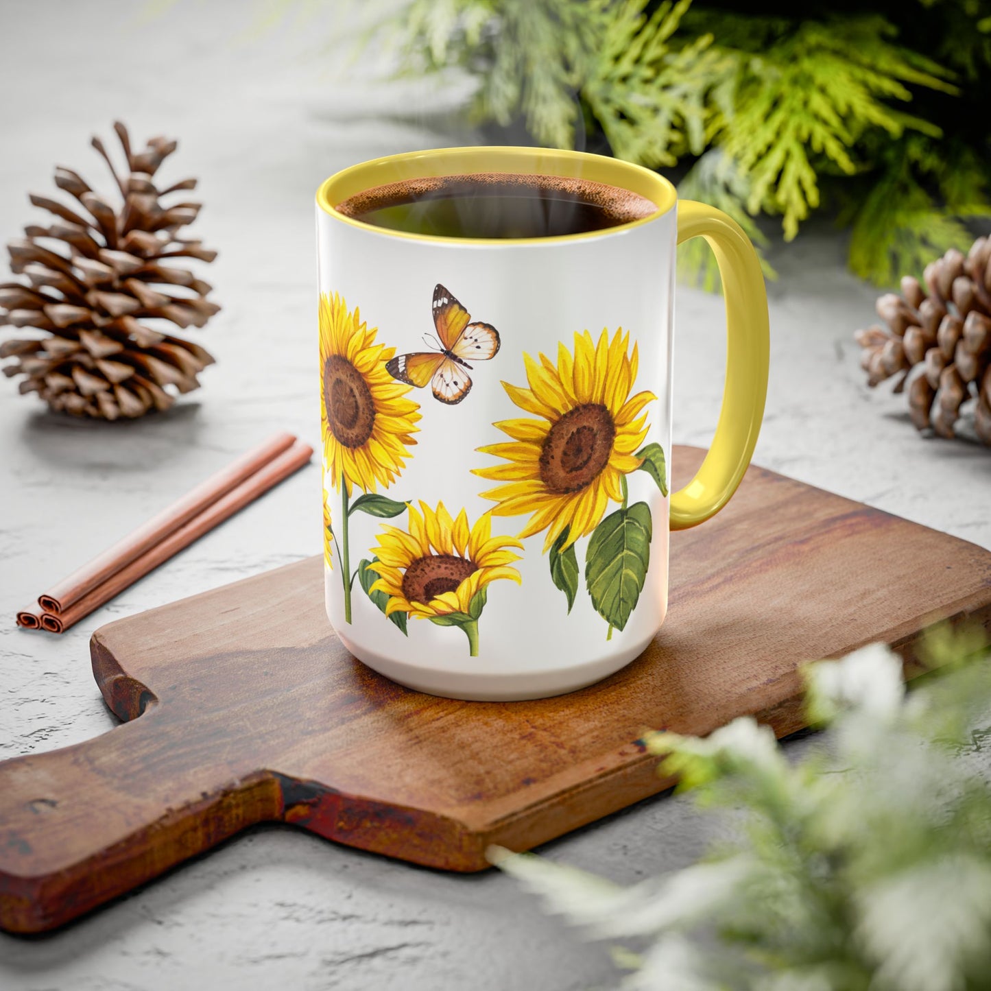Sunflower Butterfly Mug - Cheerful Coffee Cup, Flower Mug, Gift for Garden Lovers, Spring Decor, Nature Inspired Kitchenware