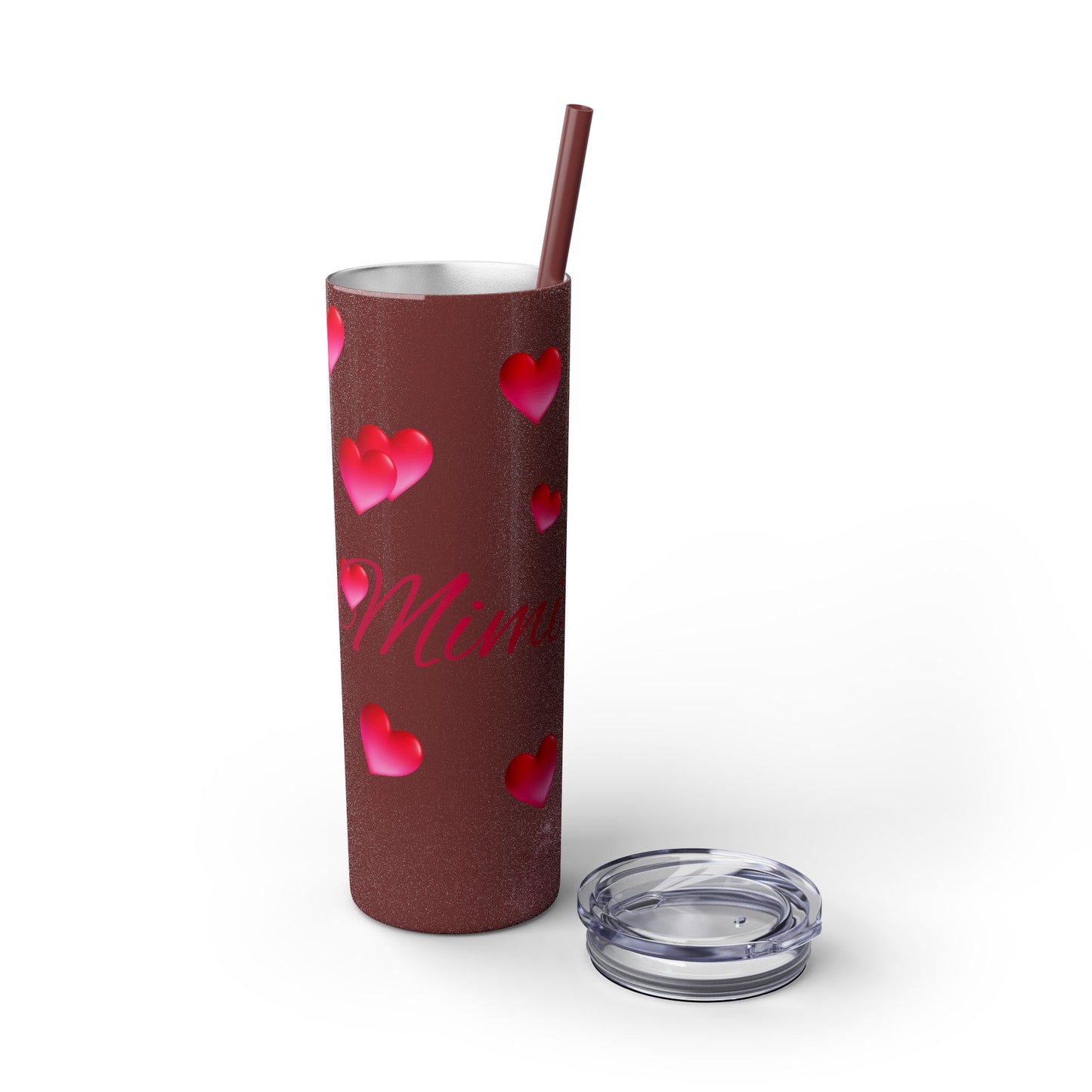 Gepasmaakte Glitter 20oz Dun Tumbler met Pienk Hartpatroon — [Jou Naam Hier]