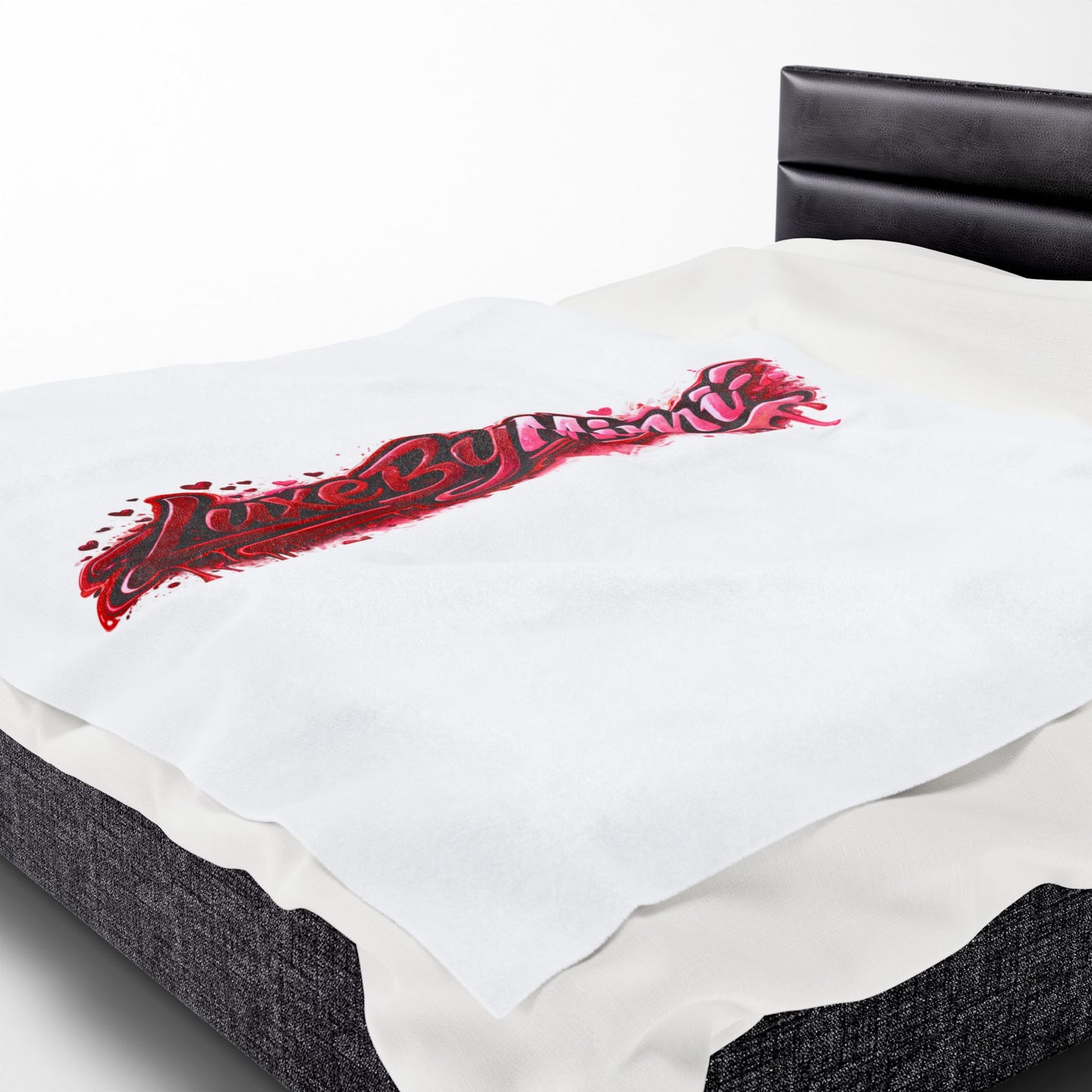 Luxe By Mimi Velvet Plush Blanket — Heart Drip Graphic Cozy Throw