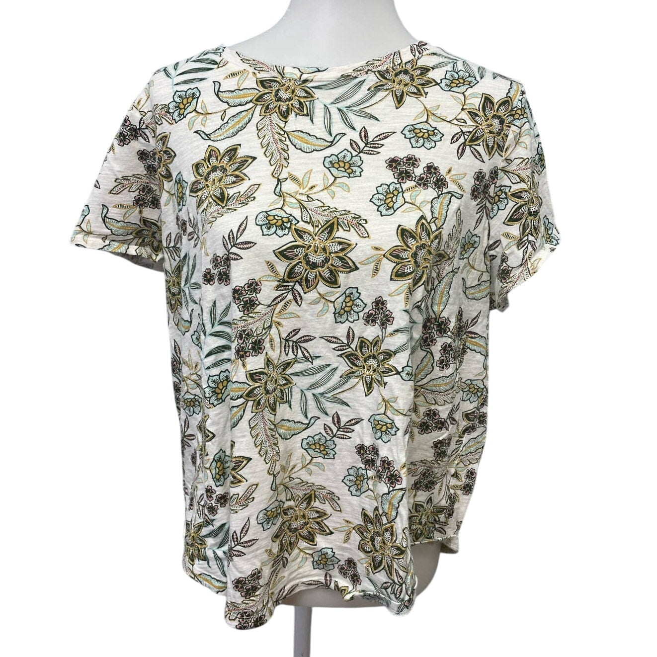 Old Navy Womens Medium Floral Short Sleeve Crew Neck Cotton Blend Tee Shirt