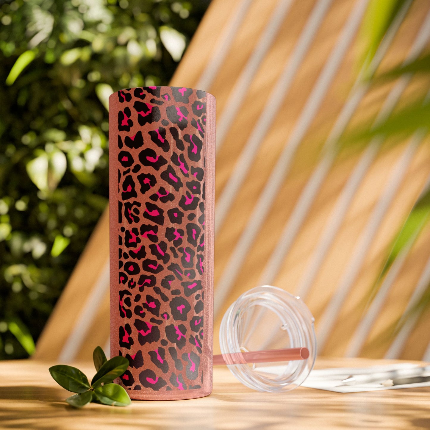 Leopard Print Skinny Tumbler with Straw, 20oz - Perfect for Travel, Gifts, and Everyday Hydration, Stylish Drinkware, Animal Print Tumbler