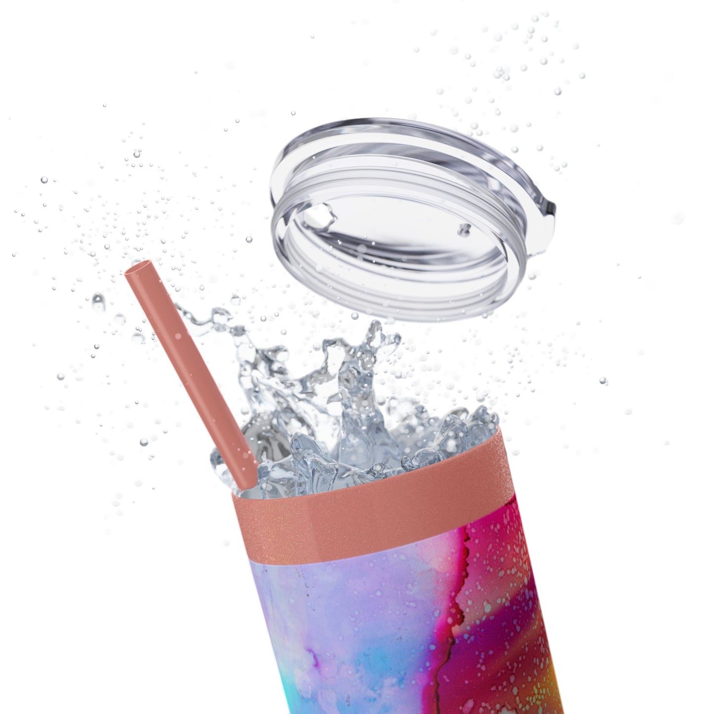Beautiful Watercolor Splatter Skinny Tumbler with Straw - 20oz, Vibrant Colorful Drinkware for Every Occasion, Perfect Gift for Friends, Reusable Travel Mug, Water [...]