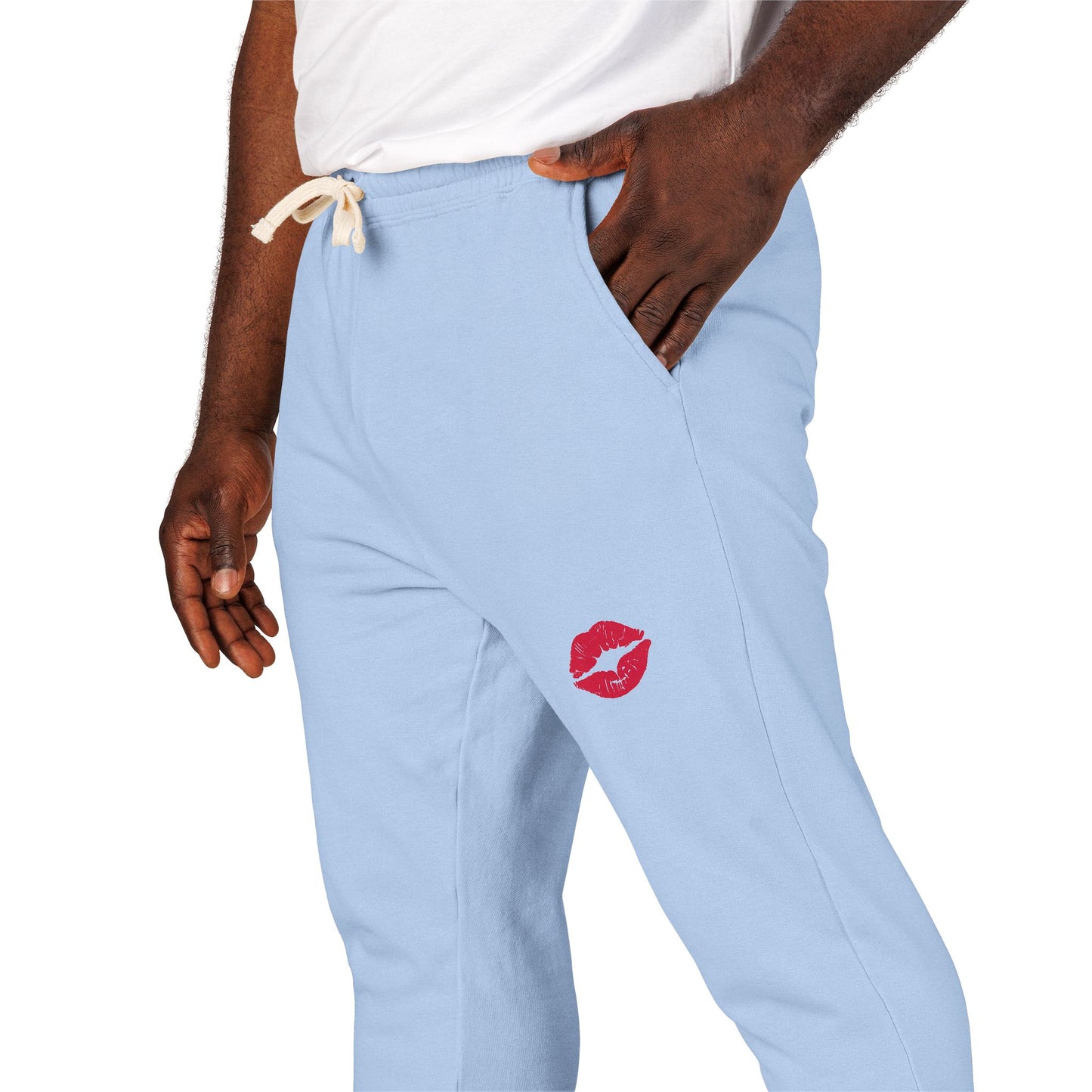 Cozy Fleece Kiss Print Sweatpants, Relaxed Lounge Pants, Unisex Stylish Joggers, Perfect for Casual Days, Gift for Friends, Comfortable Home Wear