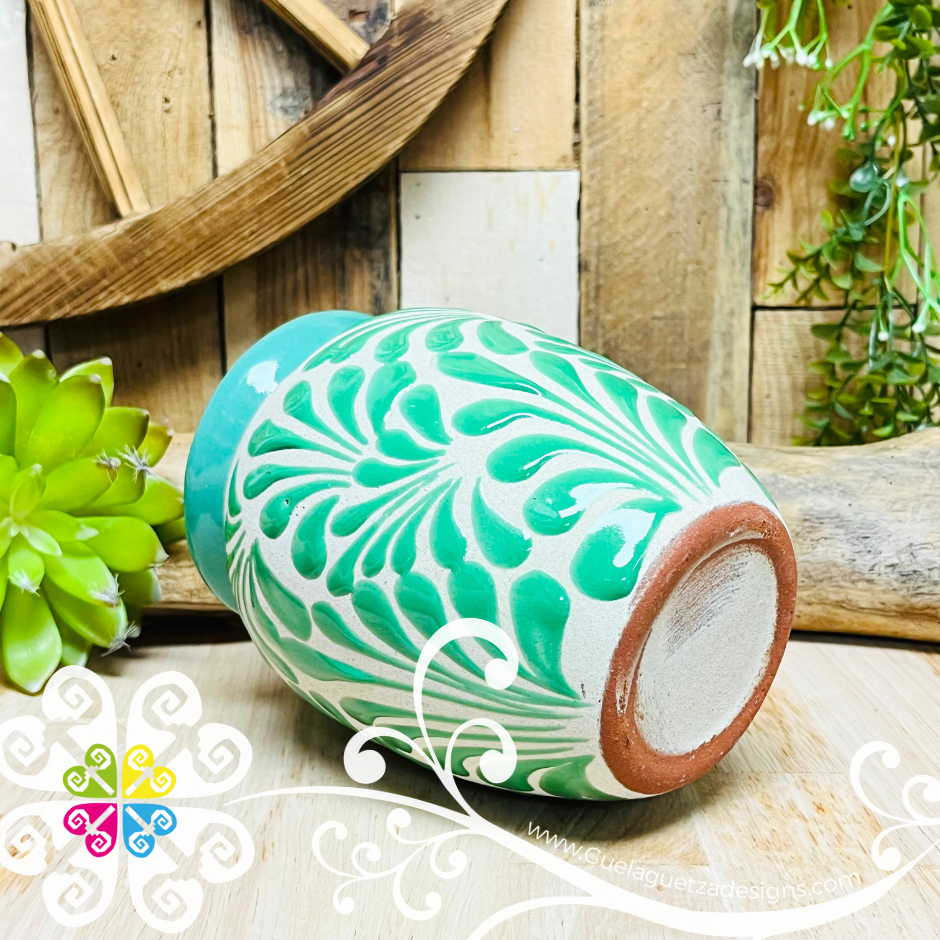 Teal Espiga Plumeado Bola Clay Vase - Florero Barro