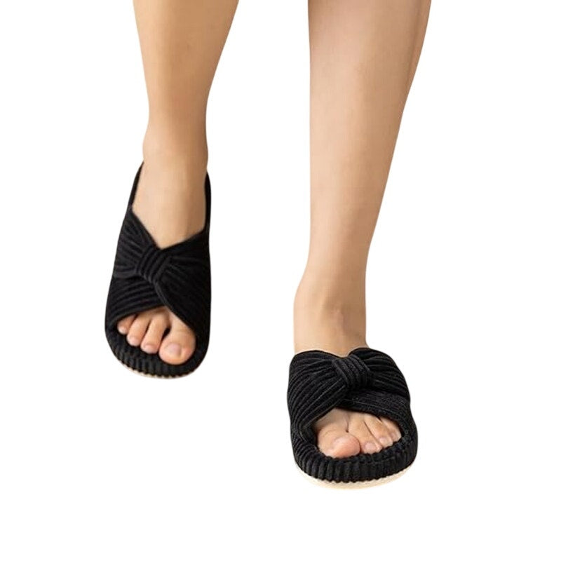 Chantomoo Womens Size 12 Black Corduroy Slippers Open Round Toe House Shoes