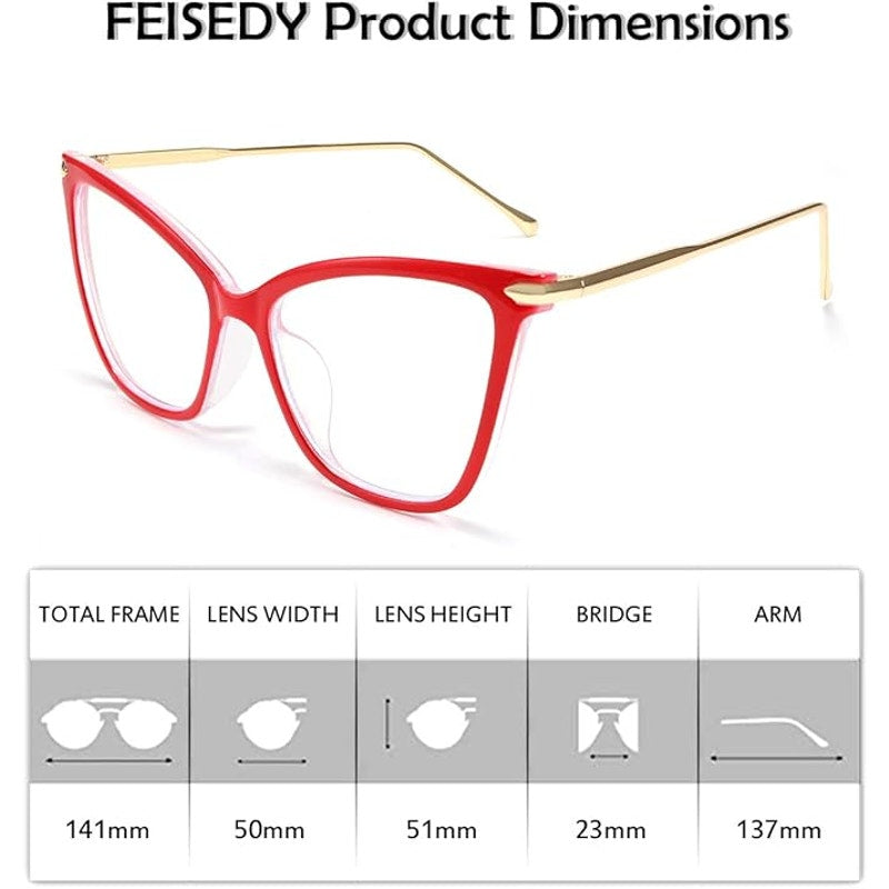 New Feisedy Womens Red Gold Blue Light Blocking Oversized Cat Eye Glasses