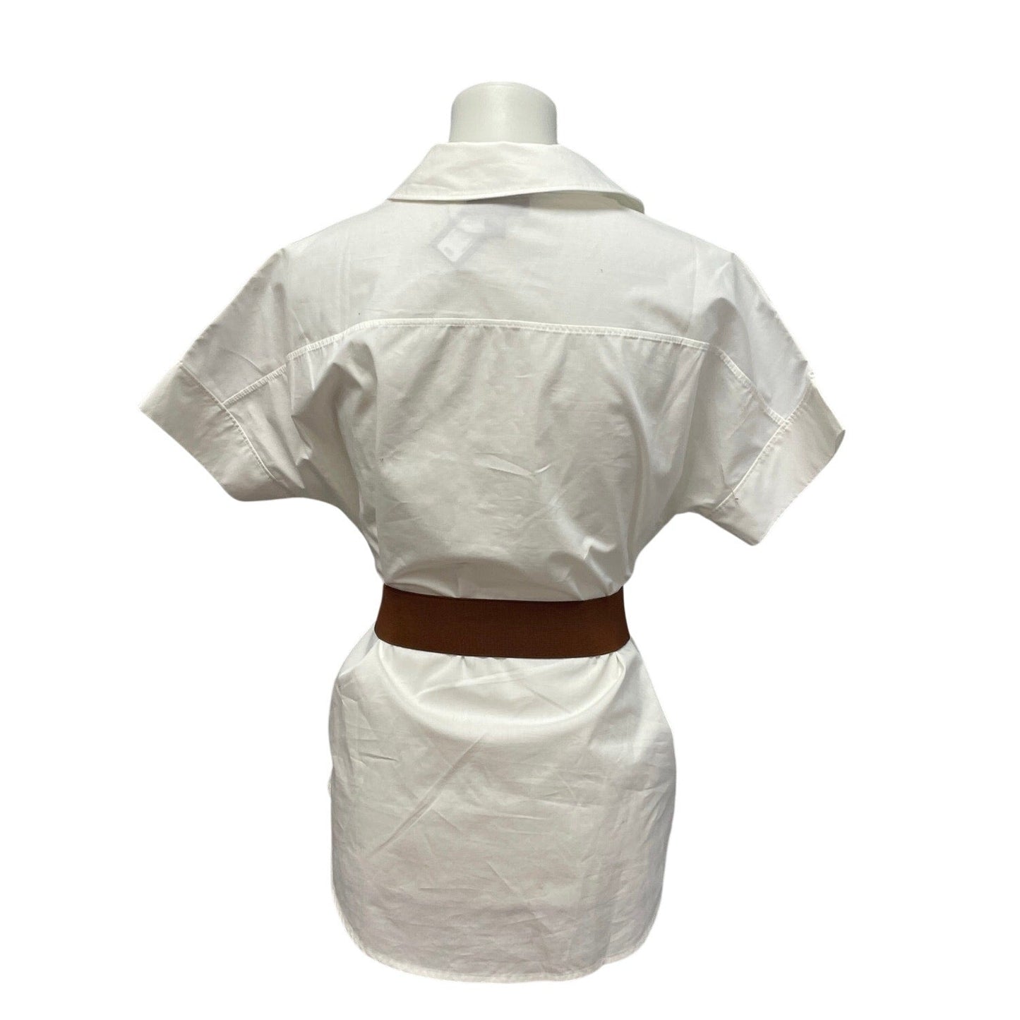 New Worthington Womens Size Small Cotton Blend Short Sleeve Belted Button Shirt