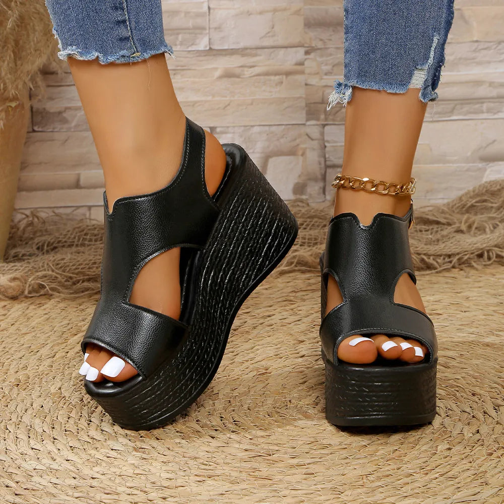 Peep Toe Cut Out Wedge Sandals