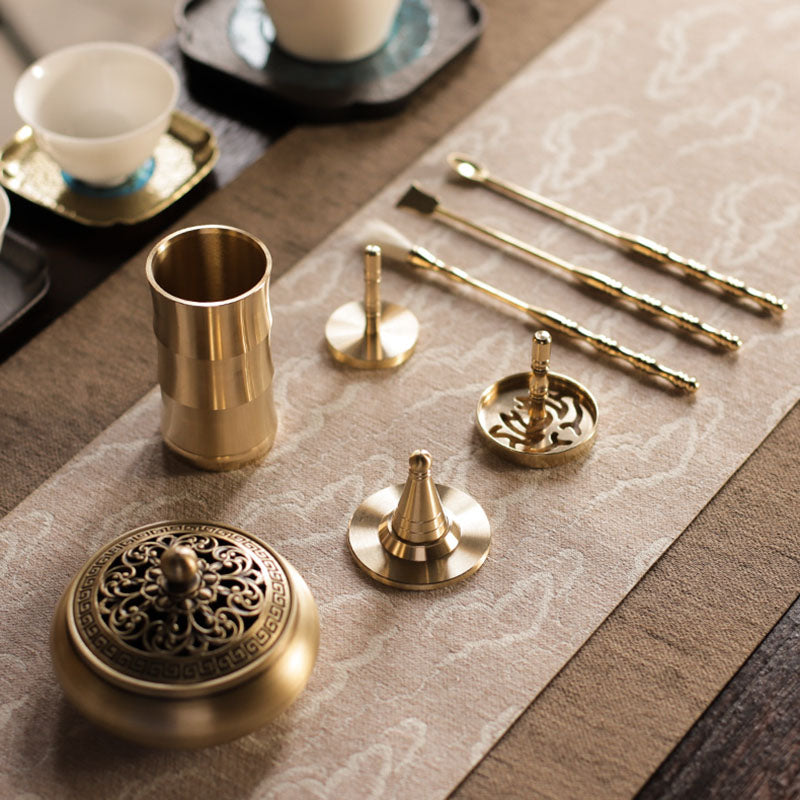 Pure Copper Incense Road Appliance Introductory Set Household Incense Burner Tools Appliance Tray Powder Bottle Seal Moulds