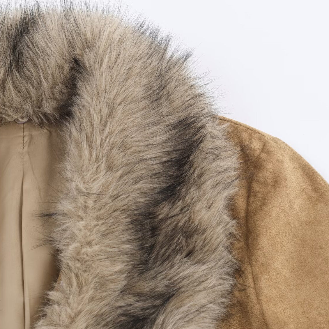 Suede Leather Faux Fur Suit Jacket
