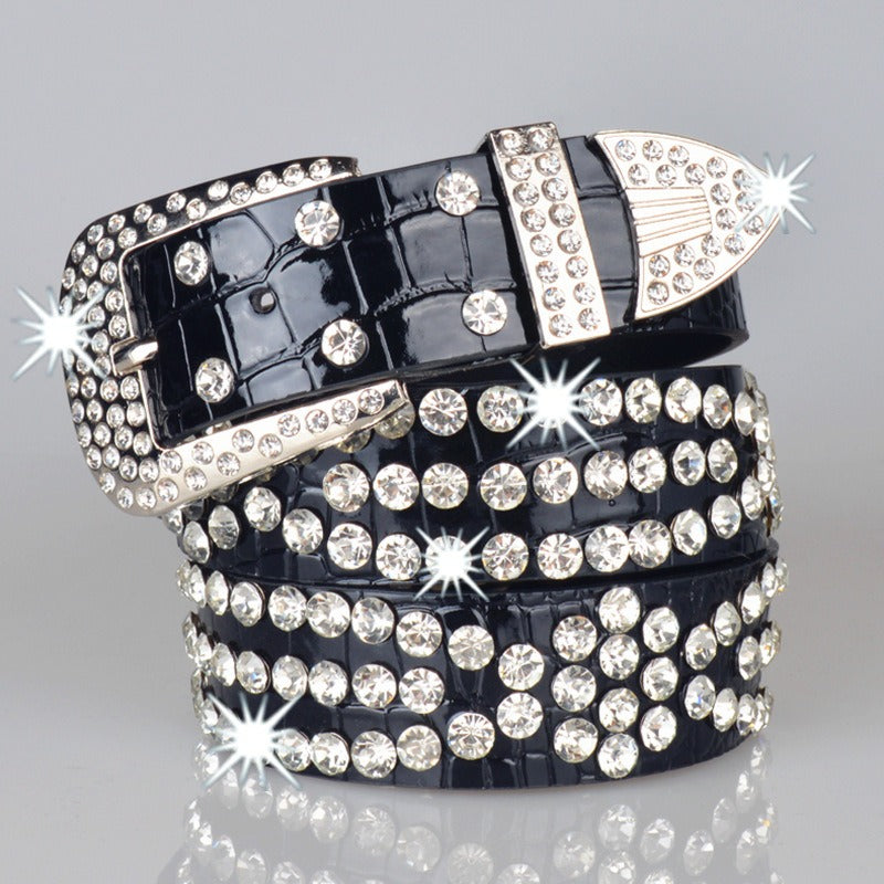 New Full Diamond Female Belt Jeans With Pin Buckle Fashion Diamond Belt Skirt Belt