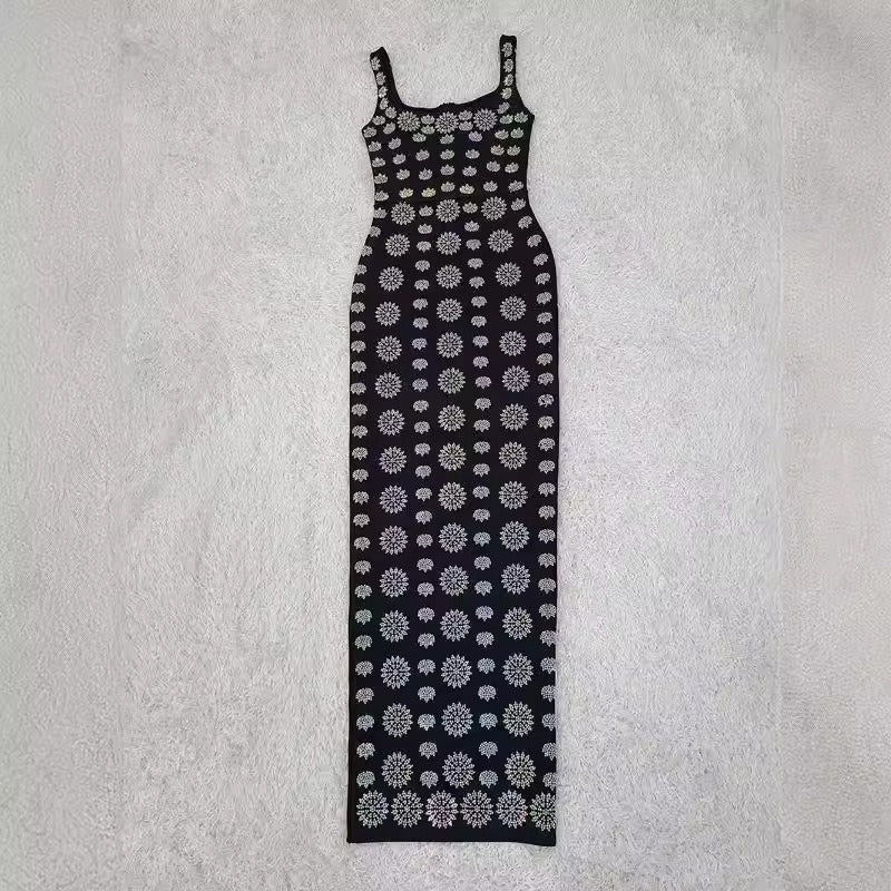 High End V-Neck Suspender with Diamond Embellishment Bandage Skirt