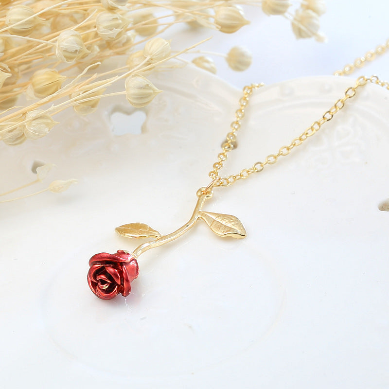 Creative red rose pendant necklace for girlfriend Valentine's Day gift