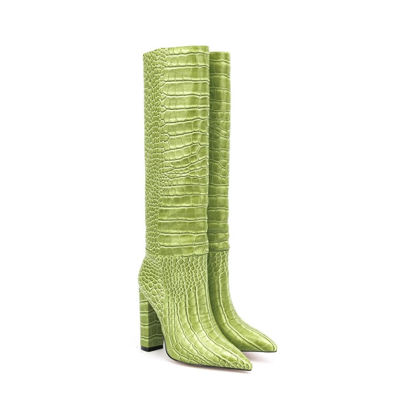 Luxury Brand Design Female Pointed Toe Knee High Boots Fashion Slip-on High Heels Women Boots Party Office Sexy Shoes