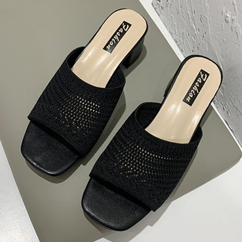 Mid Heel Sandals and Slippers for Women's Summer New Korean Edition Flying Weave Outerwear Fashion Women's Sandals and Slippers