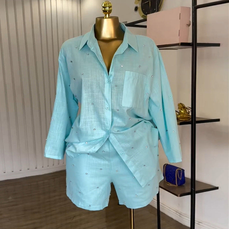 Collar shirt shorts set