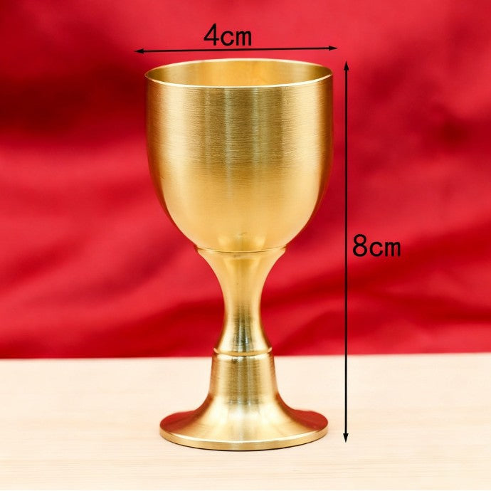 Copper Wine Cup Set - Large, Medium, Small - Pure Brass Antique Stemmed Cup for Offering, Feng Shui God of Wealth, Water Cup