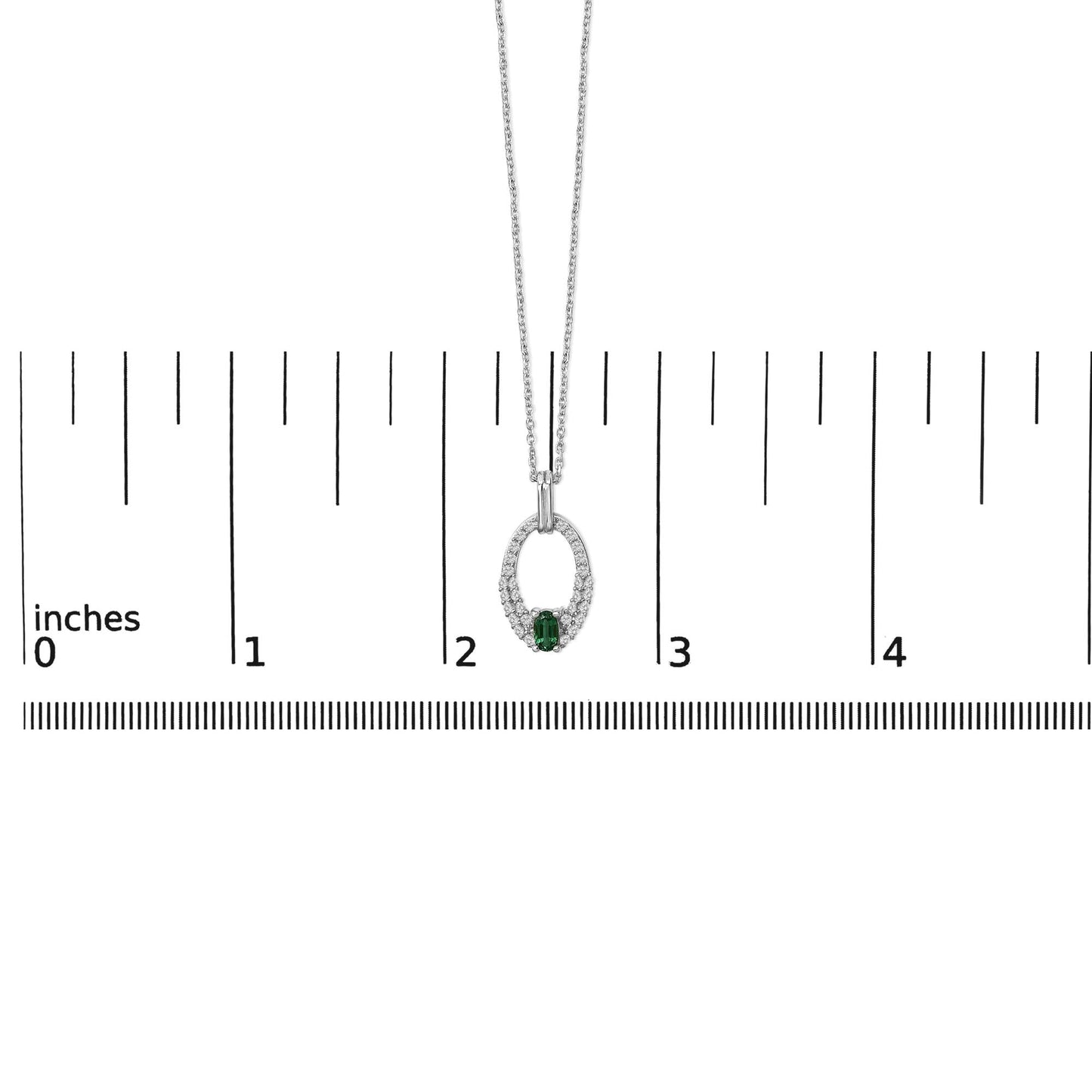 .925 Sterling Silver Created Green Emerald and White Sapphire Oval Shaped Pendant Necklace - 18" Inches-4