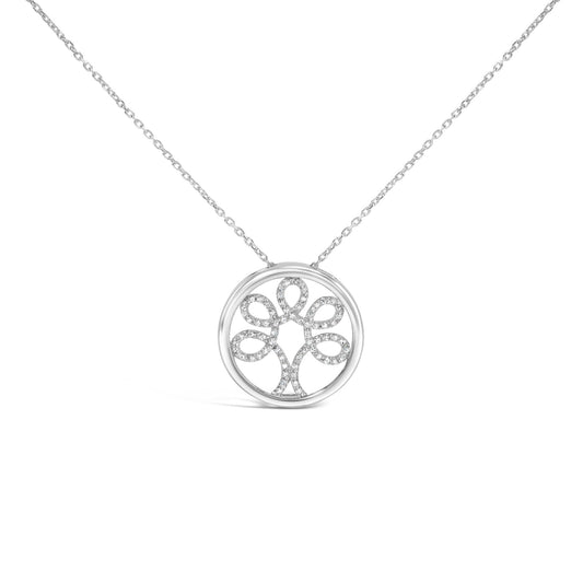 .925 Sterling Silver 1/10 Cttw Diamond Tree of Life Pendant Necklace (I-J Color, I3 Clarity)-0