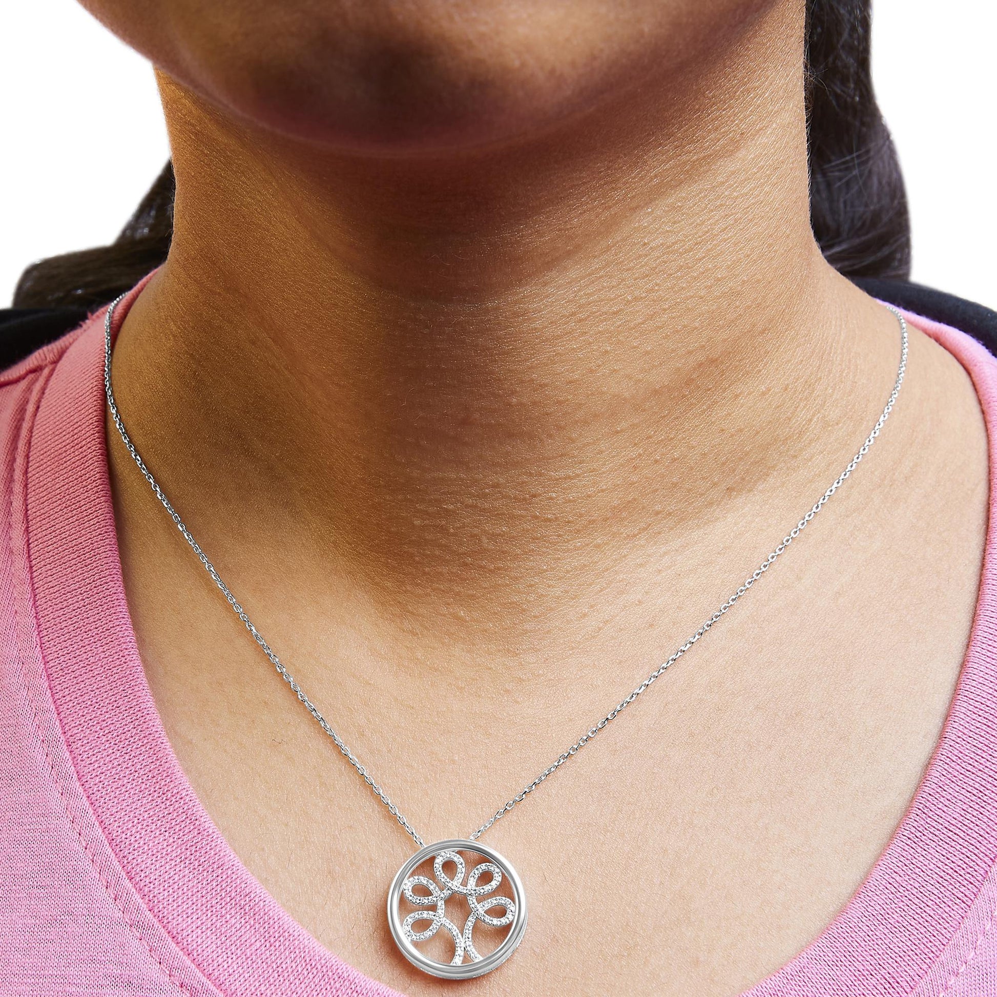 .925 Sterling Silver 1/10 Cttw Diamond Tree of Life Pendant Necklace (I-J Color, I3 Clarity)-2