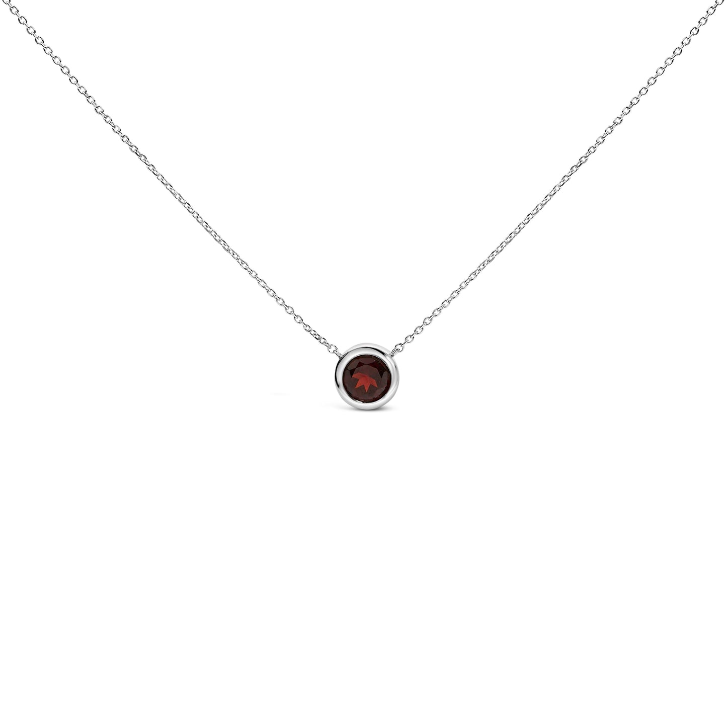 .925 Sterling Silver 7MM Bezel Set Created Purple Amethyst Pendant Necklace - 18" Inches