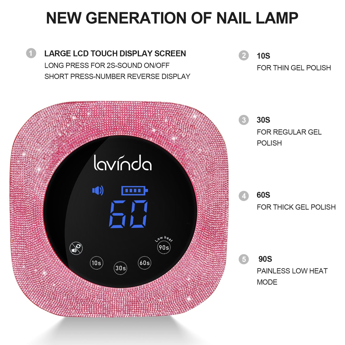 Crown™ Nail Lamp - Pink Diamond - 54W Rechargeable UV/LED