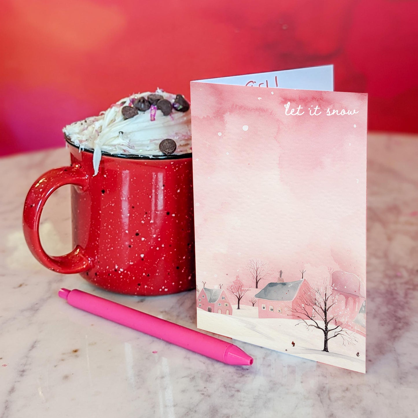 Pink Village Holiday Cards, Set of 24