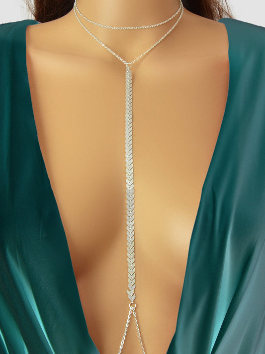 Silver Body Chains Layered Bra Chain Rave Chest Chain Nightclub Body Jewellery-0
