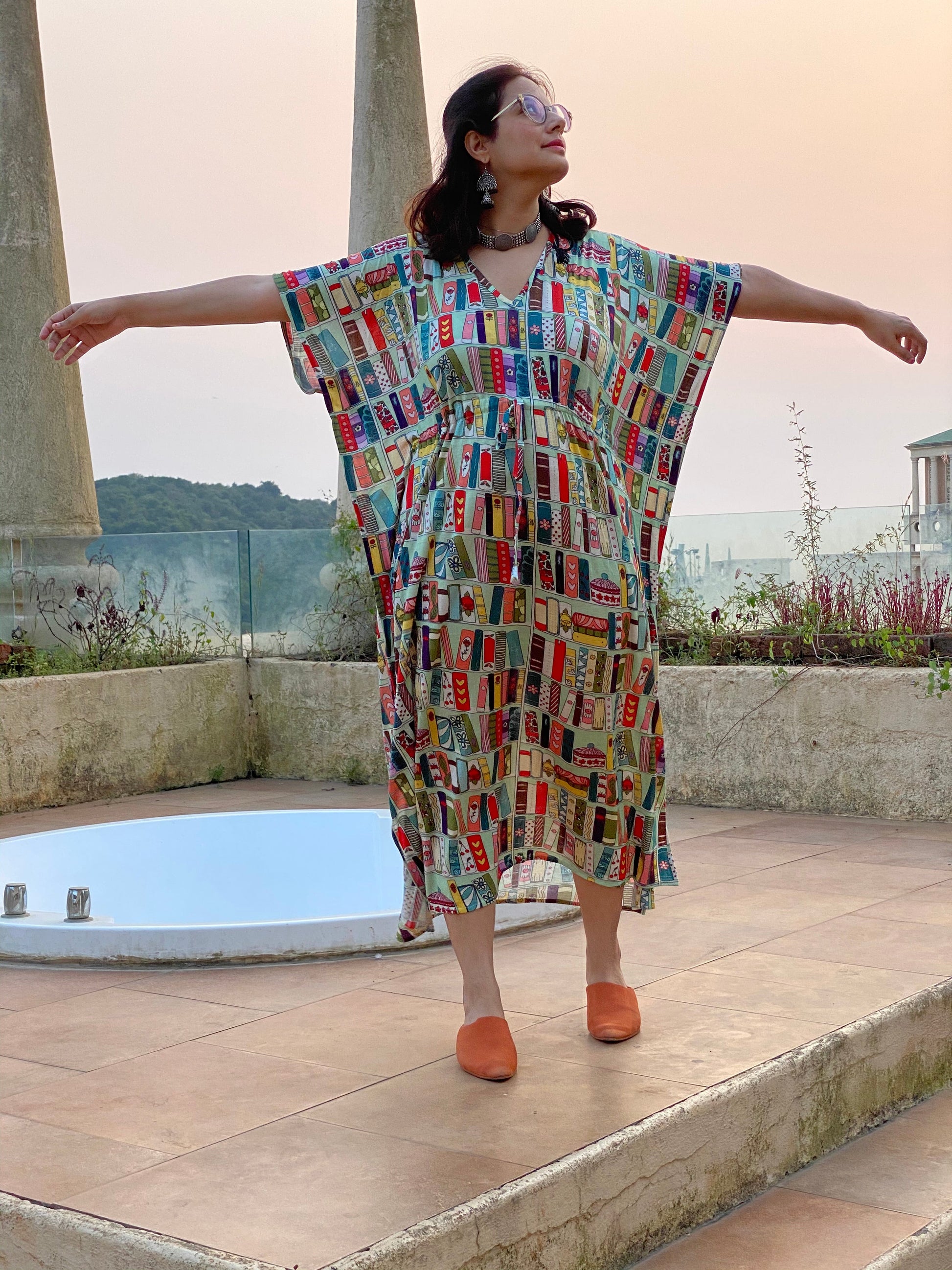 Books make me happy "Timeless" Style Caftan | Soft Jersey Knit Organic Cotton | Perfect Loungewear House Dress-1