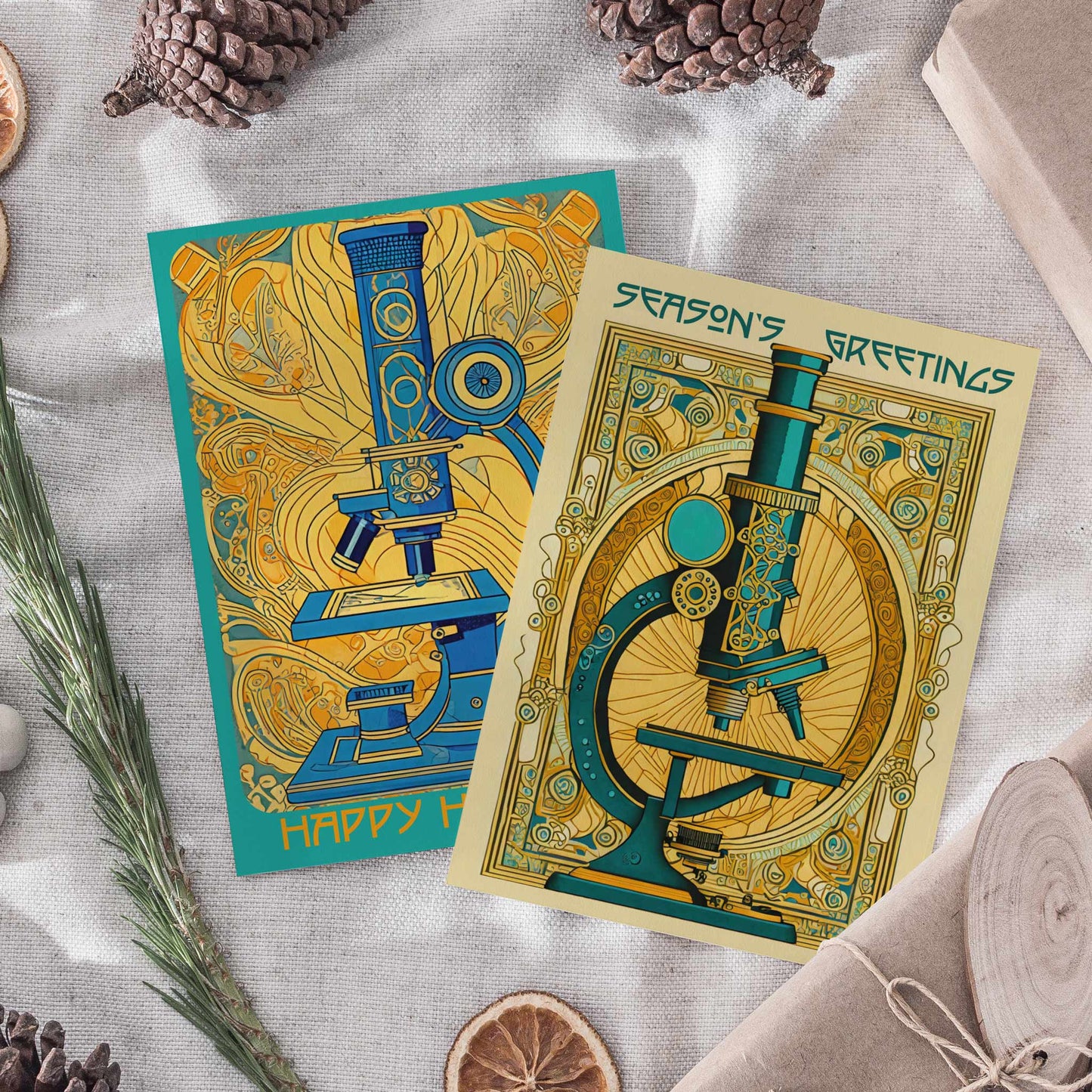 Art Nouveau Scientific Microscopes Christmas Cards, Set of 24