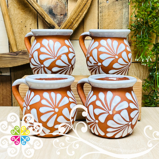 Set of 4 Natural/White Espiga Clay Mugs - Set Taza Barro