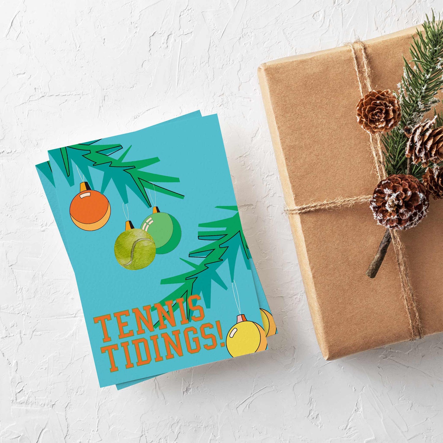 Tennis Balls Christmas Ornament Greeting Cards, Set of 24