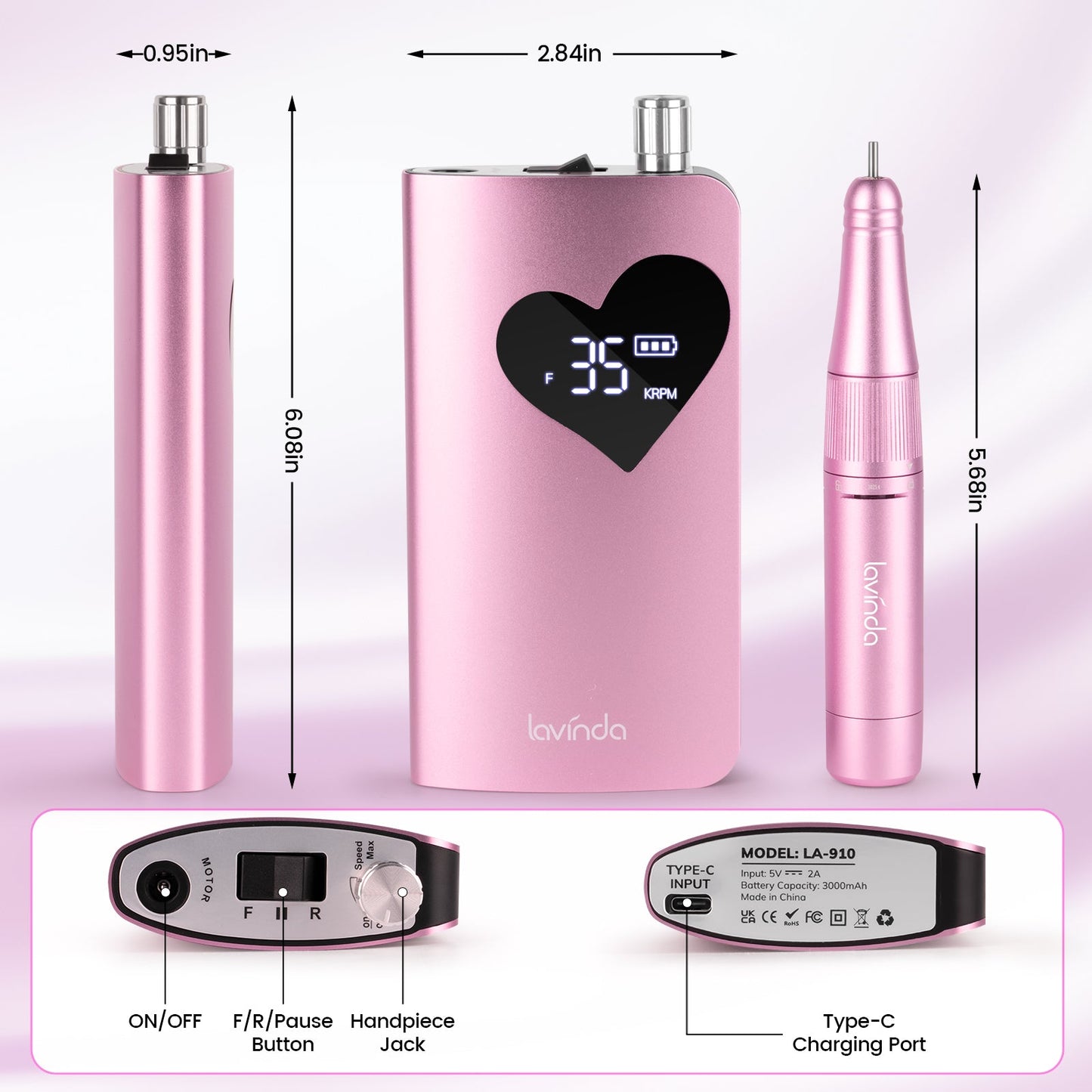 Wand™ Air Nail Drill - Pink - 35,000 RPM Rechargeable