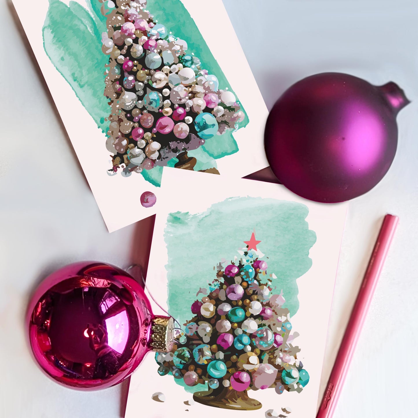 Christmas Tree Greeting Cards, Set of 24