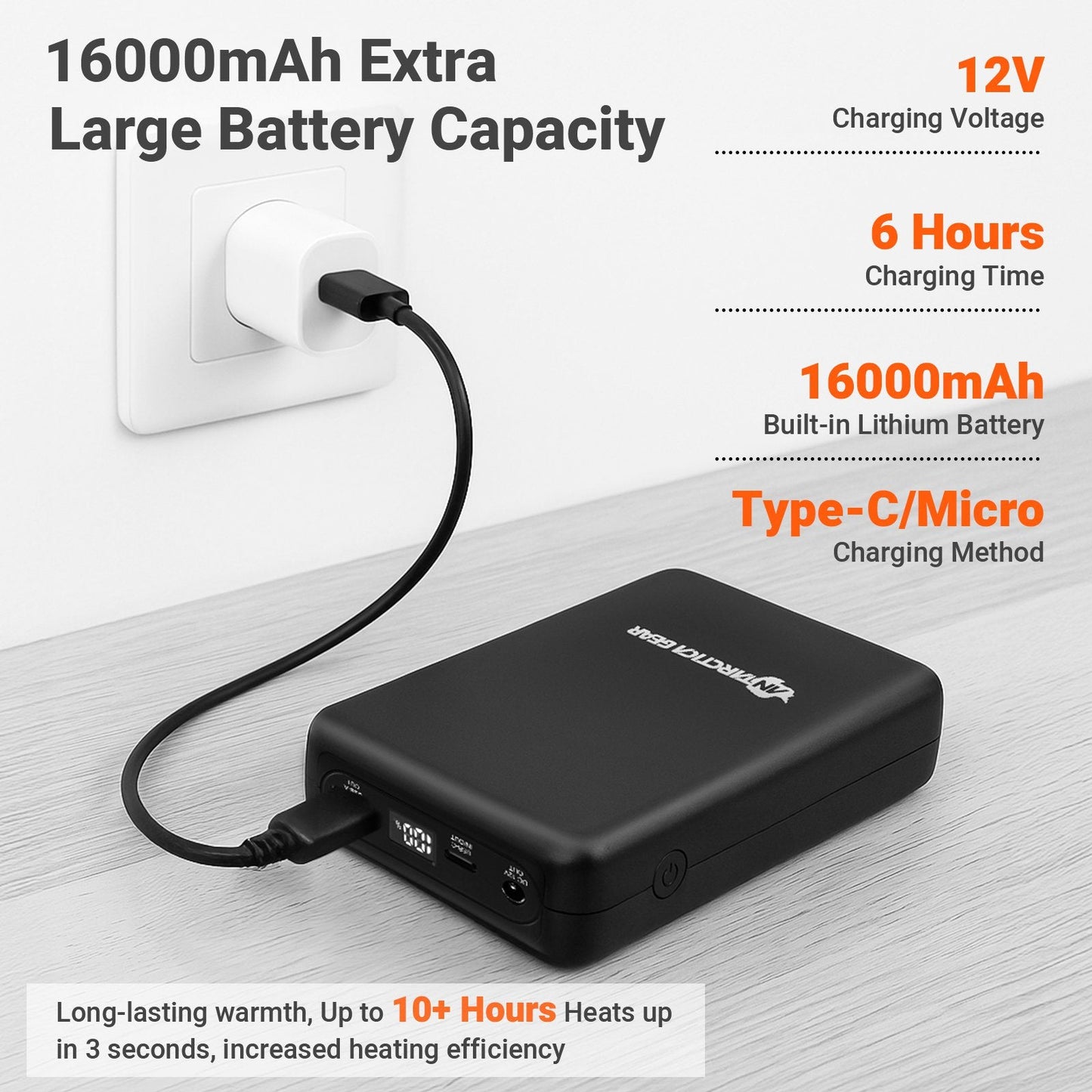 ANTARCTICA GEAR Portable Battery Power Bank 12V 16000mAh for Heated Jackets-1