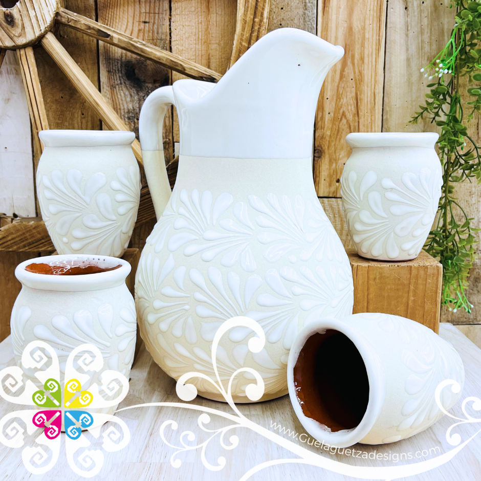White Espiga Pato Pitcher Set - 4 Cantaritos