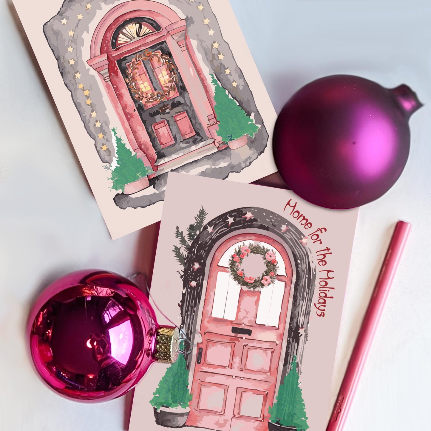 Nostalgic Christmas Front Door Greeting Cards, Set of 24
