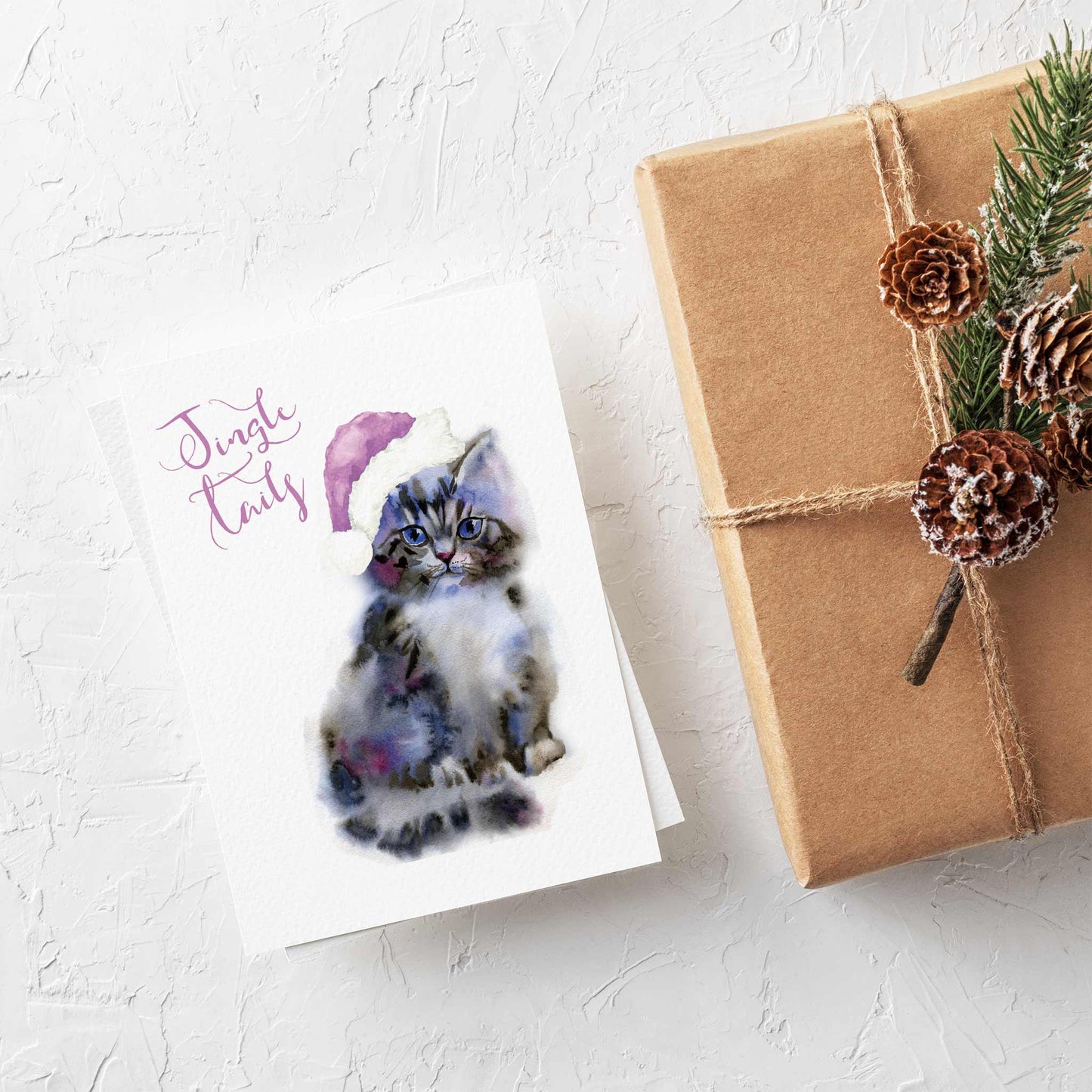 Watercolor Cat Holiday Greeting Cards, Set of 24