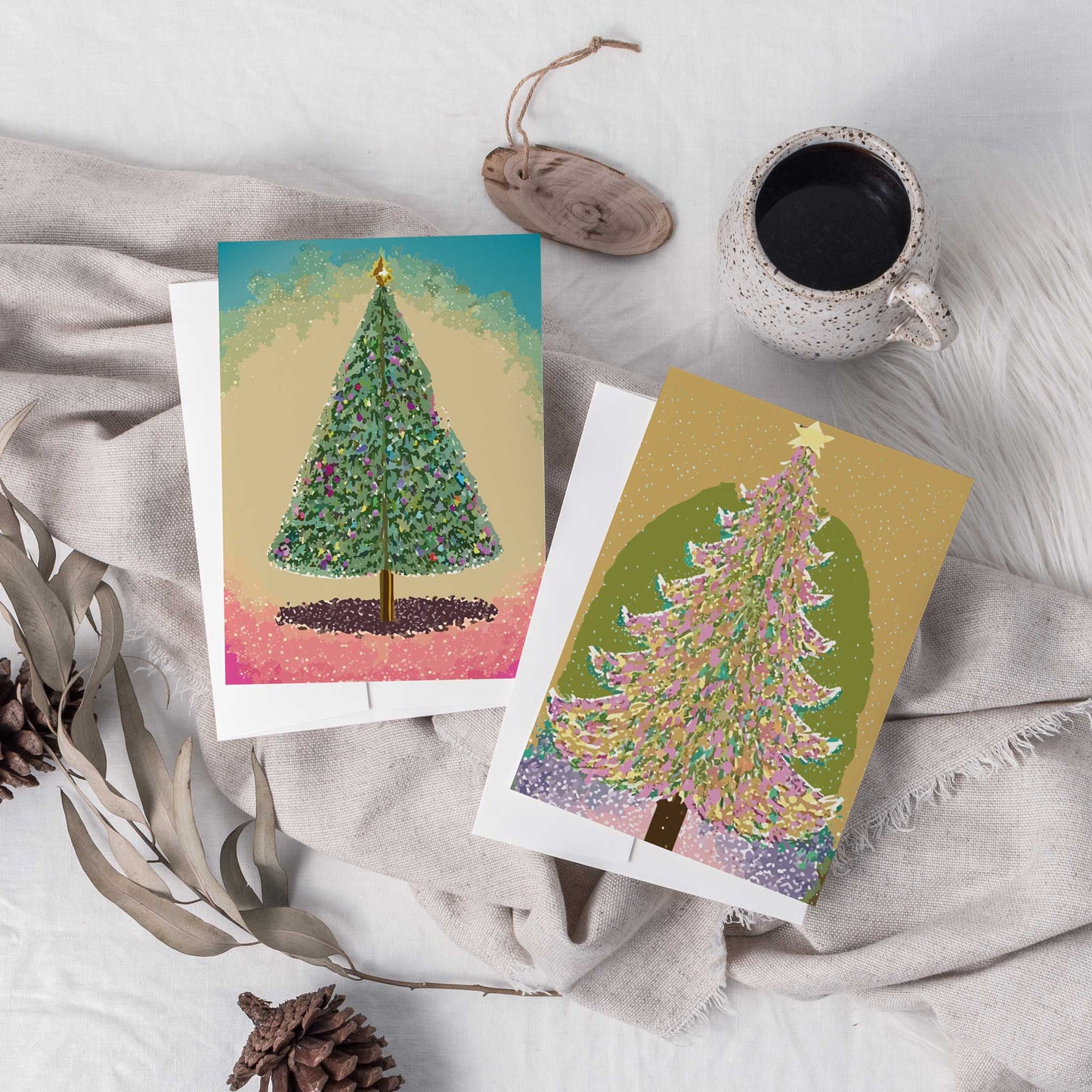 Impressionist Holiday Tree Greeting Cards, Set of 24