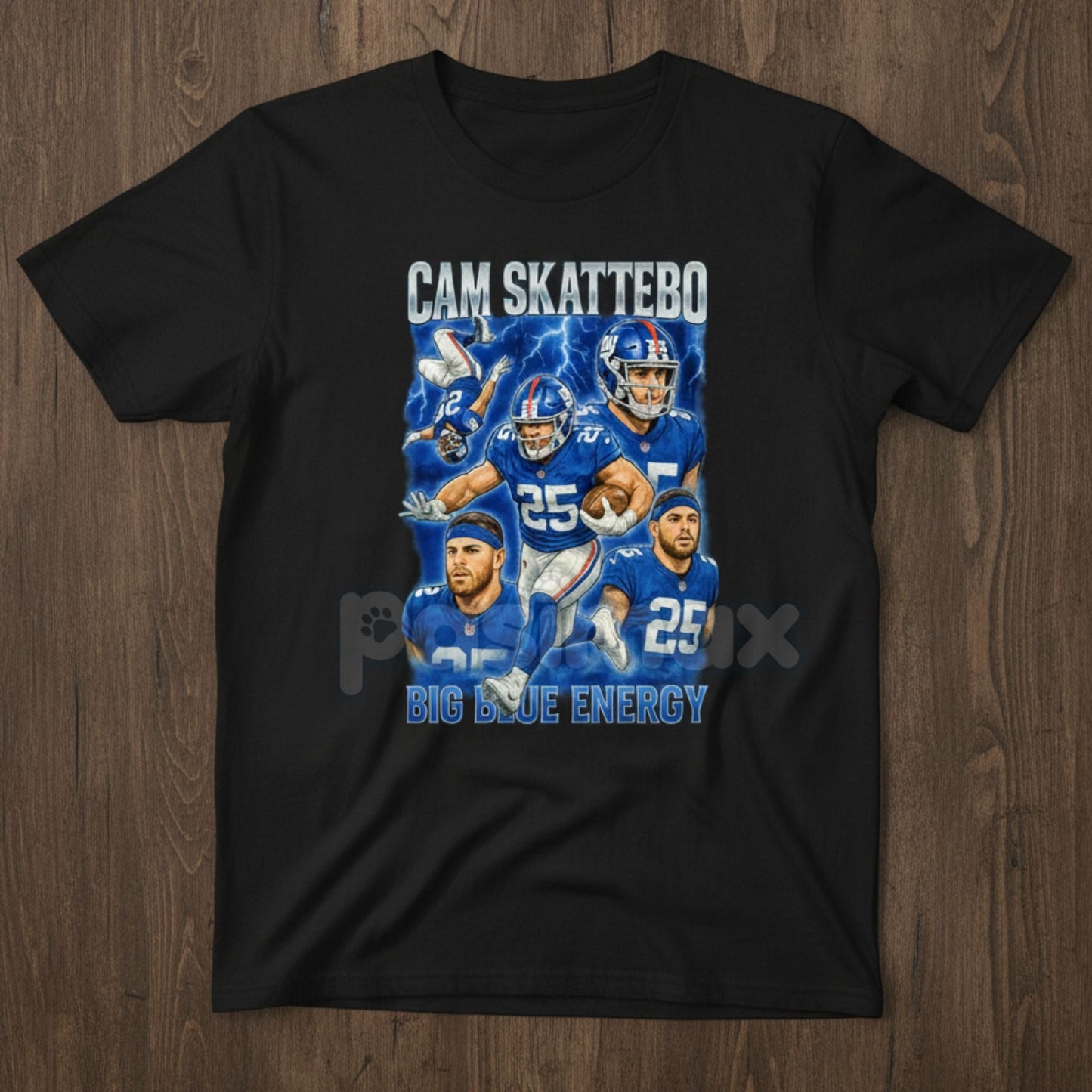 Cam Skattebo "Big Blue Energy" T-Shirt - New York Giants '90s Rap Tribute Tee, Unisex Bootleg RB Graphic