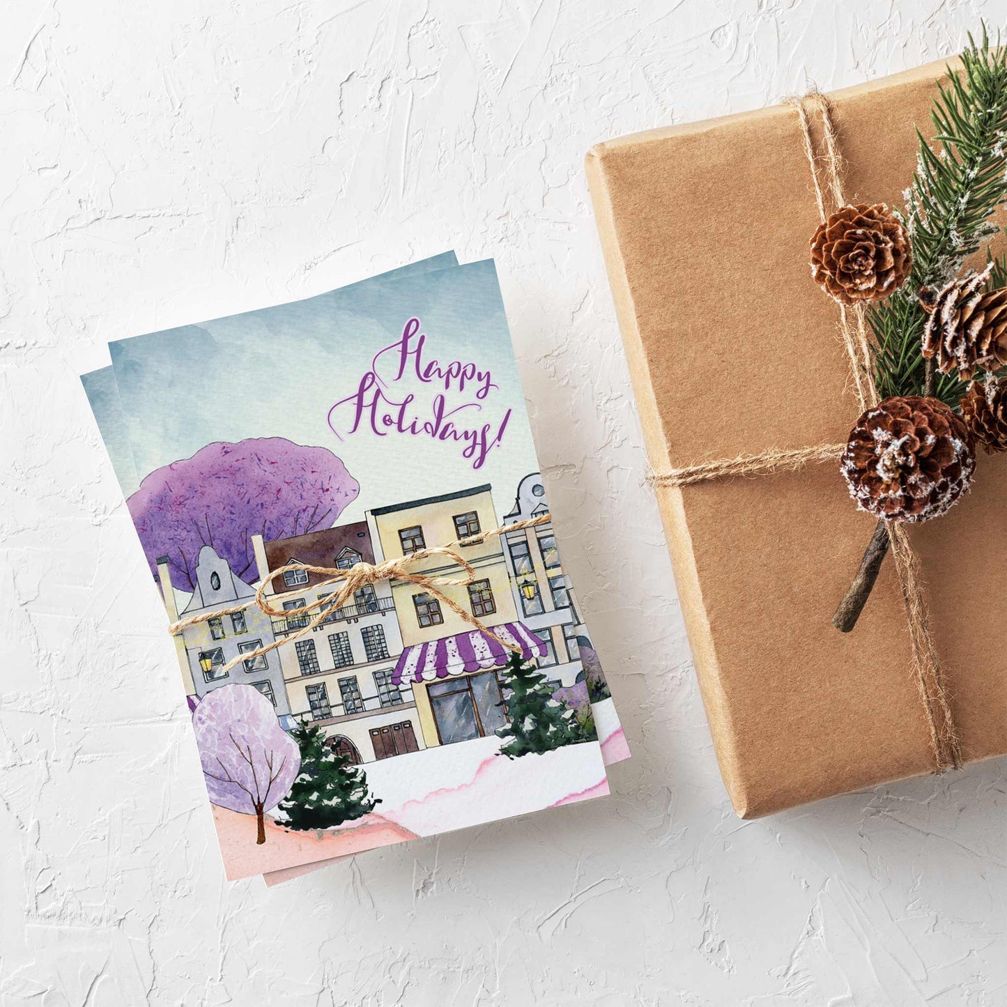 Small Town Holiday Greeting Cards, Set of 24
