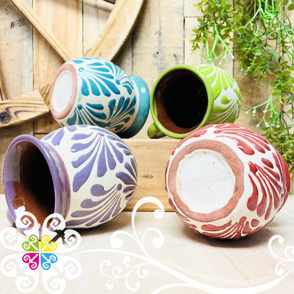 Set of 4 Multicolor Espiga Clay Mugs - Set Taza Barro