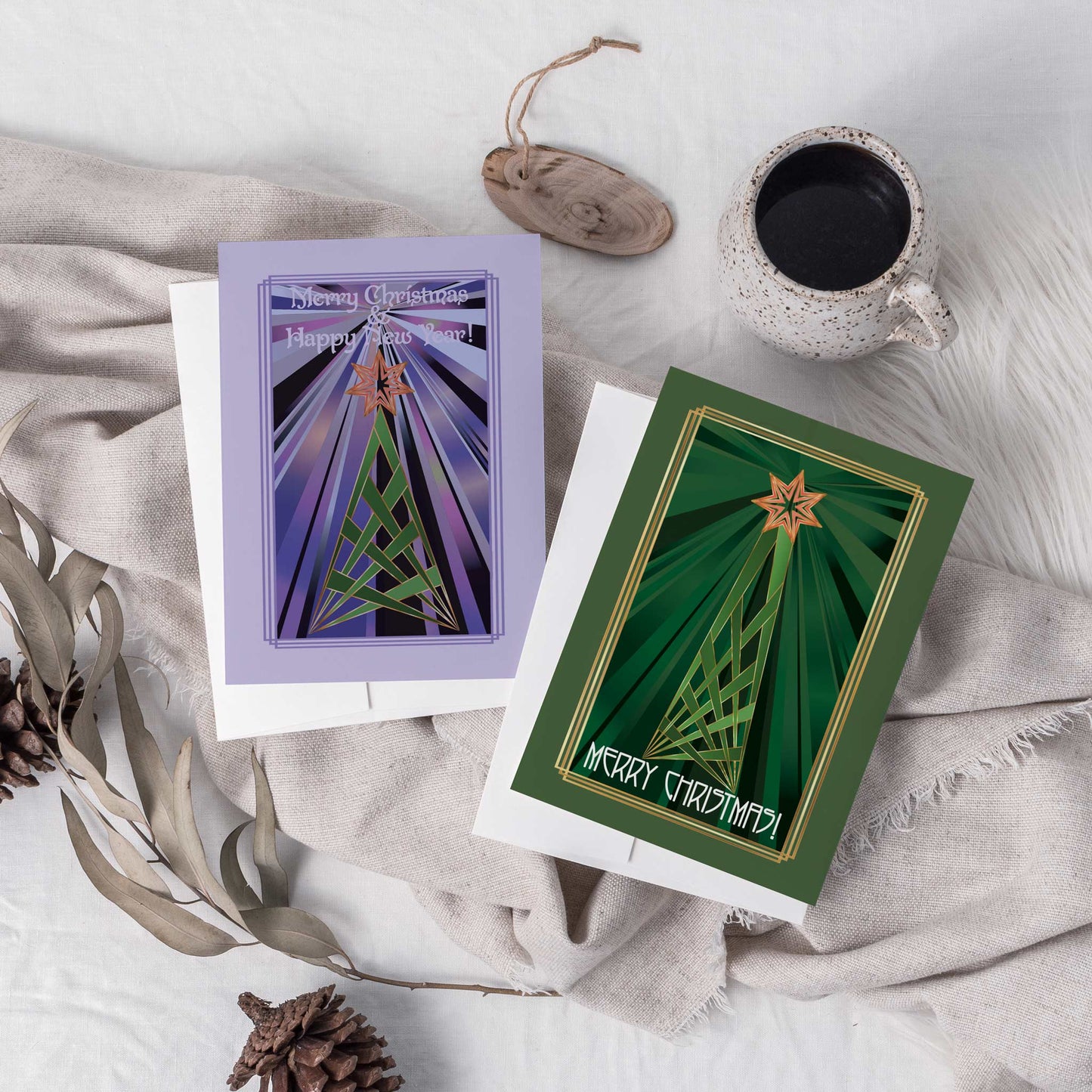 Nouveau Noel Christmas Tree Greeting Cards, Set of 24
