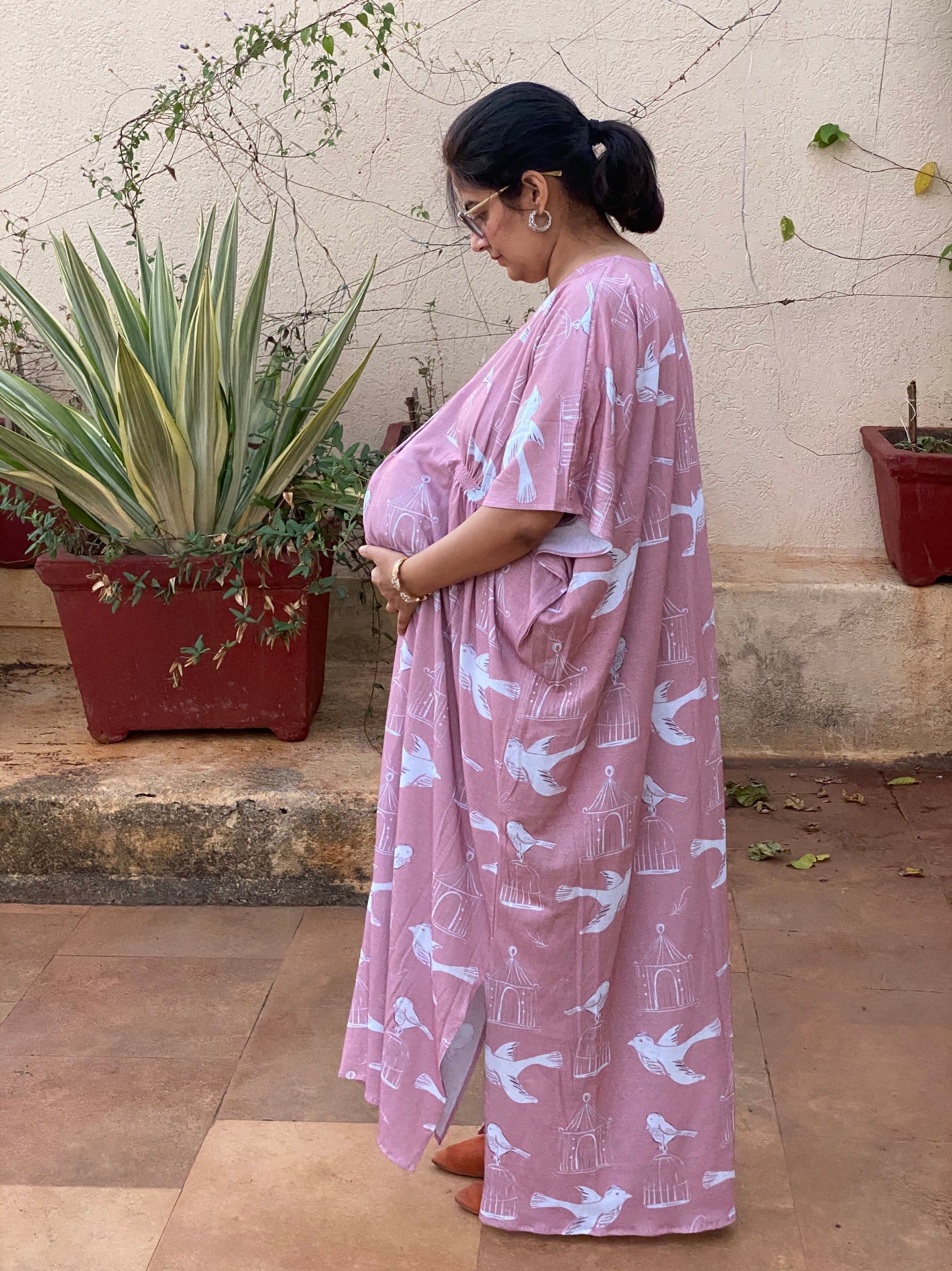 Rose gold Free Thinker Maternity "Stunningly Simple" Style Caftan | Soft Jersey Knit Organic Cotton | Maternity House Dress-1